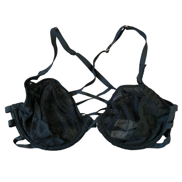 6898. Love, Vera Rose Lace & Mesh Cross Back Bra Black NWT - Picture 4 of 6